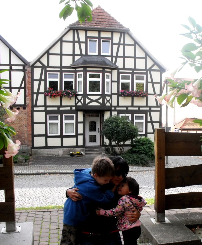 Time for hugs at "Mittelpunkt", the exact middle point of Germany